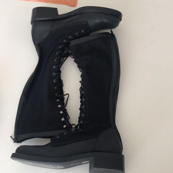 Free People Trickum Black Leather Mesh Knit Zip Tall Boots size 39 - Picture 11 of 15